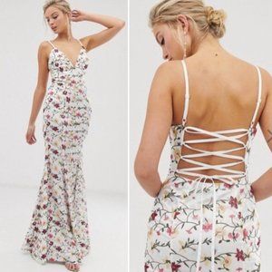 Floral Lace-Up Maxi Dress